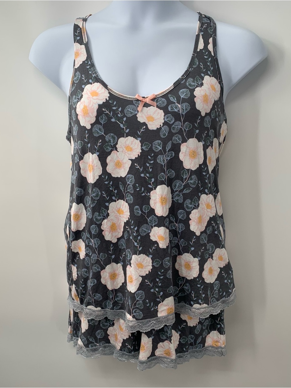 Nordstrom Honeydew Women’s Gray Blue Floral Lace Sleeveless Pajama Set XL